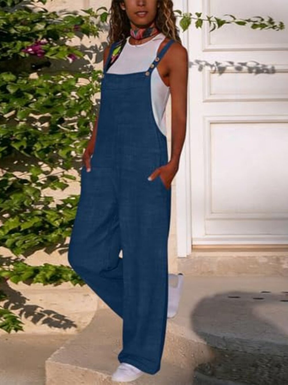 ๐ Linen Rompers for Women Summer Casual Dressy Jumpsuits Adjustable Strap Wide - Picture 3 of 3